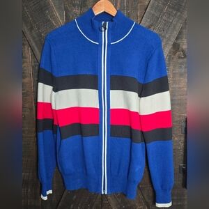 Tommy Hilfiger Blue Full-Zip Striped Knit Sweater Size Medium